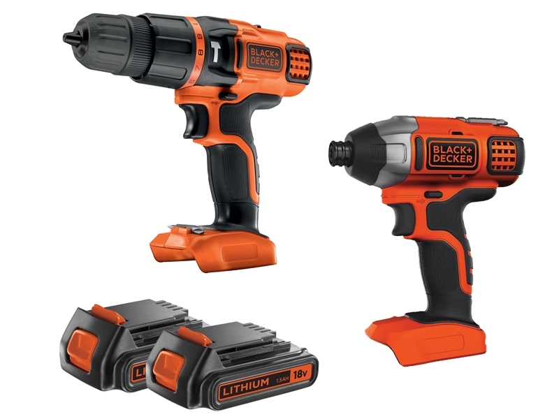 Black Decker 18 Volt Combi Drill Impact Driver Starter Kit x  Li-Ion