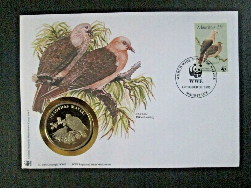 Mauricio - "BIRDS ~ PALOMA ROSA ~ WWF" PNC / ¡Cubierta de medalla 1992! Foto 2 de 4