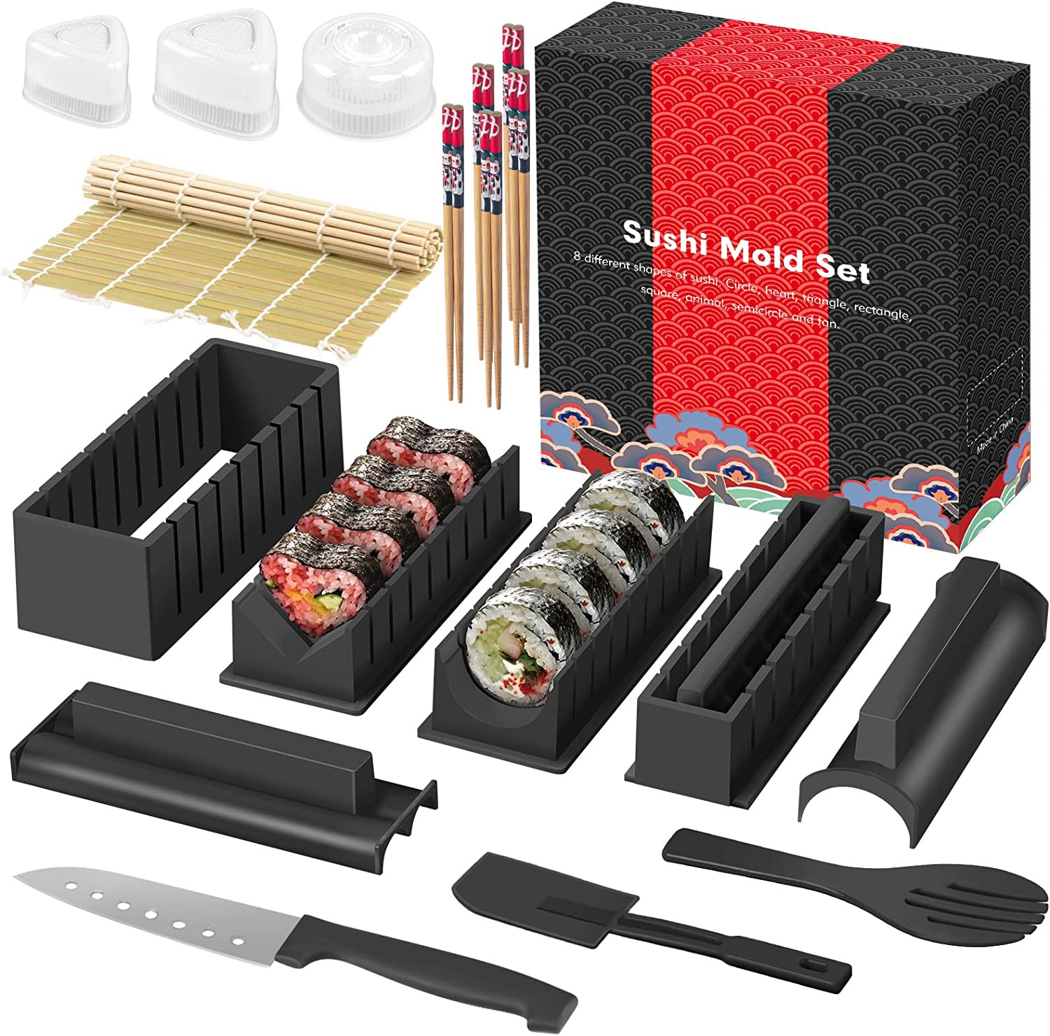 SKYSER Sushi Maker Set, 17 Artikel Kit Für Anfänger Zum Selber Machen, Mit Reis