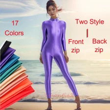 Women's Oil Glossy One-piece Jumpsuit Sports Leggings Leotard Crotchless Catsuit