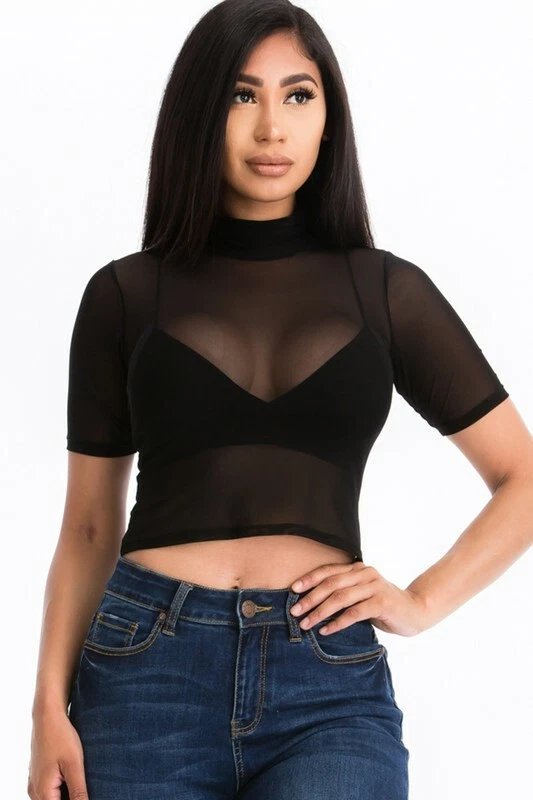 Sheer mock deals neck top