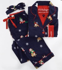 NWT PJ Salvage WARM Navy/Red ADORABLE HOLIDAY DOGS Flannel Pajama/Lounge Set S