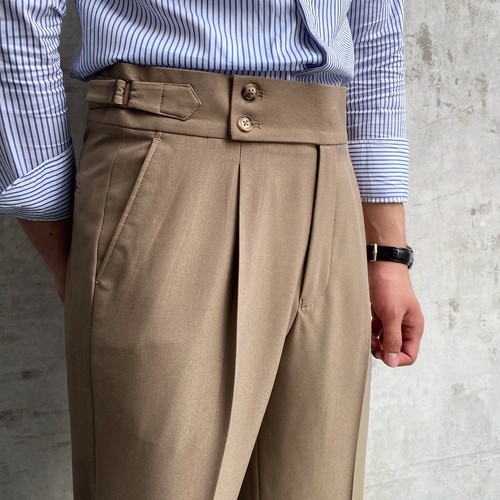 Vintage Style Linen Trousers for Men Gurkha High Waist Straight Pants