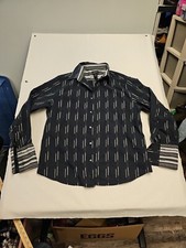 Claiborne Black White Stripe Roll Sleeve ONLY No Buttons Men's Dress Shirt XL