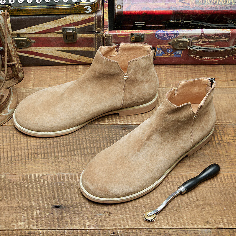 Men's Chelsea Boots British Style Genuine Leather Round Toe Desert Boots-image