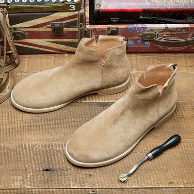 New Chelsea Boots Men British Boots Genuine Leather Desert Boots Round Toe Boots