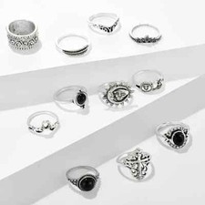 11 PC Silver-Tone Stackable Assorted Sizes Midi Boho Ring Set New 9218