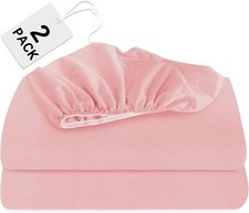 Twin Size Bedding Fitted Sheet for Kids 2 Pack Deep Pocket up to 14" Pink