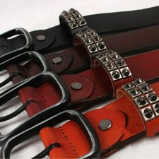 Unisex 4 Reihen Pyramiden Nieten Gürtel Kuhleder Herren Punk Nieten Gothic Bund