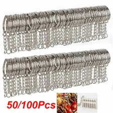 50Pcs Keyring Blanks 25mm Silver Tone Keychain Key Fob Split Rings Chain DIY USA