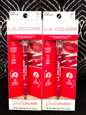  2pk LA COLORS DUAL LIPLINER BERRY RED SWEET C69186 2 MATTE SHADES LINE LIPS