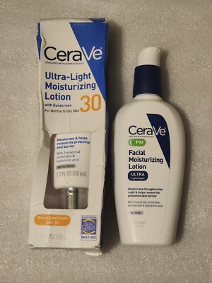 CeraVe Face Moisturizer w/ SPF 30 Light-Weight Face Lotion 1.7oz & Night 3oz