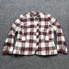 Talbots Plaid Blazer Womens Size 12 ? Petite Shetland Tarten Ruffle Wool Jacket