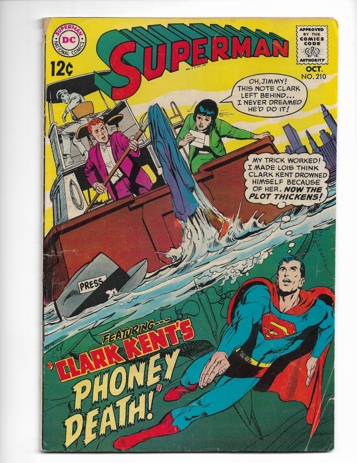Superman #210 1968 DC Comics Silver Age Vintage Free Shipping 1 owner 57 yrs