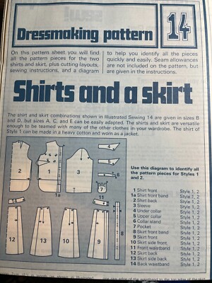 Dressmaking Pattern # 14 Shirts & a Skirt Sewing Pattern UnCut 