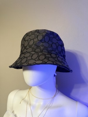 Coach Brand New Signature Jacquard Bucket Hat ,Charcoal 
