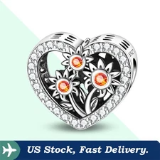 KUNSIR 925 Sterling Silver Sunflower Bead Heart Charm For European Bracelet DIY