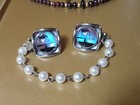 Vtg Antique Sweater Clip Genuine Real Butterfly Wing Palm Trees Pearls — photo 1
