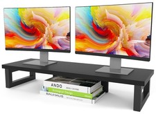 WESTREE Dual Monitor Stand Riser, Wood and Steel Monitor Stand Riser, Compute...