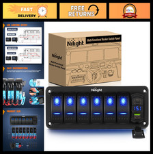 Nilight 6 Gang Rocker Switch Panel with PD Type C and USB Charger Voltmeter 12V