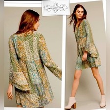 ANTHROPOLOGIE by Floreat Amelie 100% Silk Oversized Kimono Dress Size 0