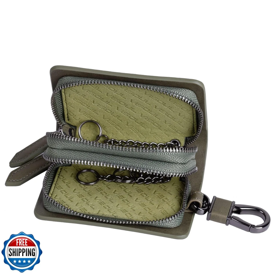 VISOUL Estuche para Llaves de Coche Doble Cremallera, Cuero Coche Llave Inteligente F Foto 3 de 4