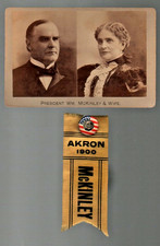 William McKinley 1900 Akron For President Campaign Ribbon & Cabinet Card