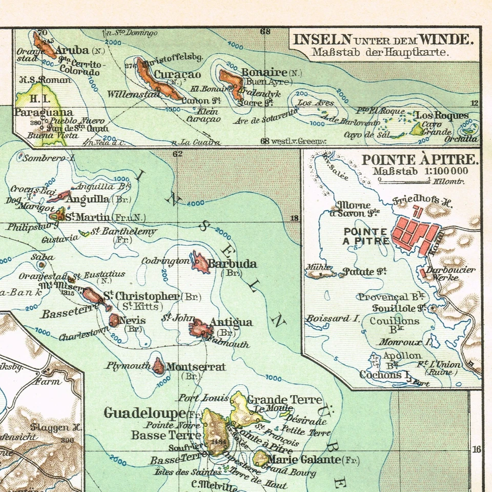 Martinique Barbados St. Lucia  Original Antique Vintage Map  America 1910 - Image 4 of 4