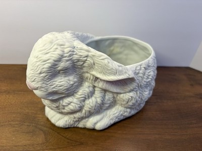 FTD Florist Sleepy Rabbit Planter Taiwan 1987 Vintage ( White ) Easter Decor