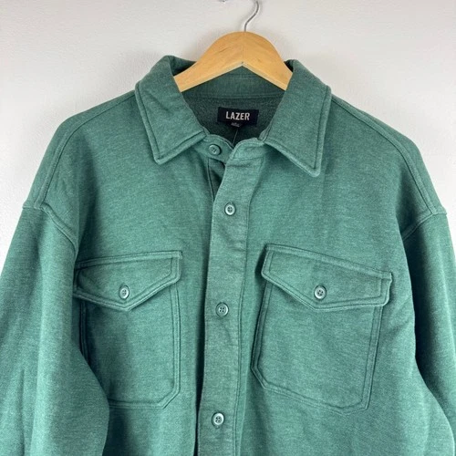 Lazer Mens Deep Emerald Green Fleece Shacket Button Front ML71219 New L image 10
