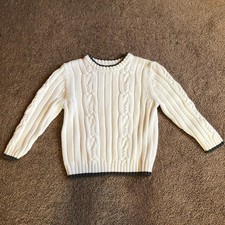 Vintage Cherokee Cable Knit Unisex kids sweater size 5T Cream Navy Blue trim