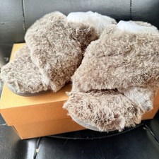 AUTHENTIC NIB VIONIC RELAX II DARK BROWN FAUX FUR WOMEN'S SLIPPERS SIZE 8 M