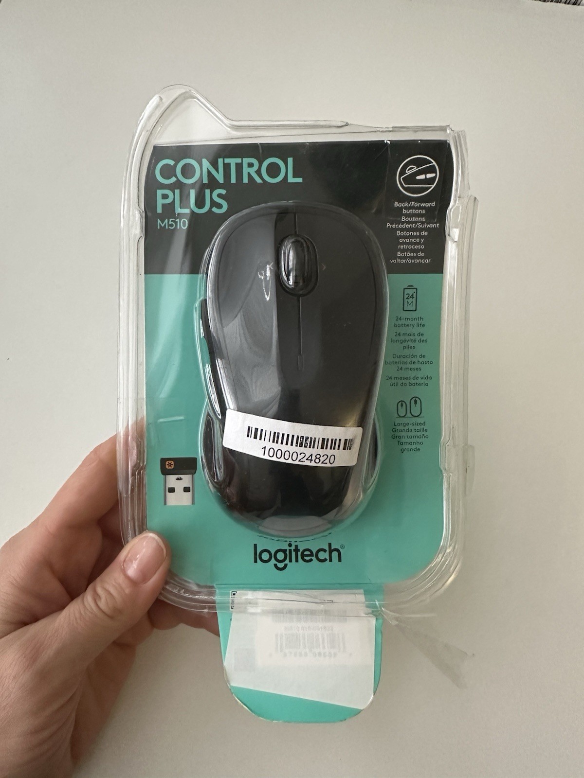 Logitech M510 Control Plus Wireless Mouse USB Optical Ergono