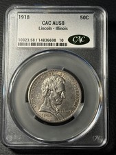 Lincoln Illinois Commemorative Half Dollar 1918 CACG AU58