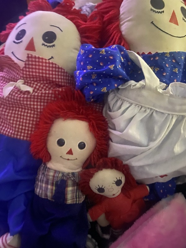 Raggedy Ann & Andy Rag & Cloth Doll Lot, Red Straight Yarn Hair, Black Eyes
