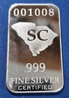 A South Carolina State Silver Bar- 1/2 Oz .999 Fine Silver