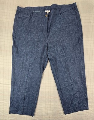 J. Jill Linen Stretch Women's Linen Blend Crop Pants Chambray Blue 3X