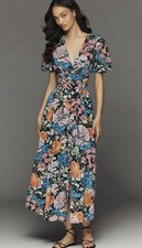Anthropologie Yukiko Noritake Midi Dress Katherina Resort Preppy Boho Large NWT