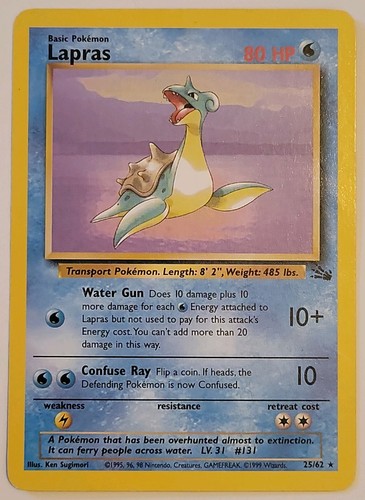 Pokémon TCG Lapras Card 25/62 Fossil Set Non-Holo Rare LP 1999 WOTC