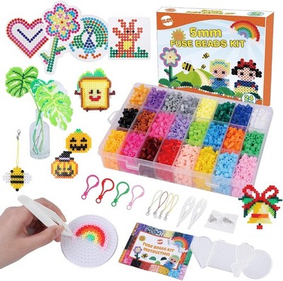 Bügelperlen Set 4000 24 Farben DIY Steckperlen mit Platte in Organizerbox 5mm