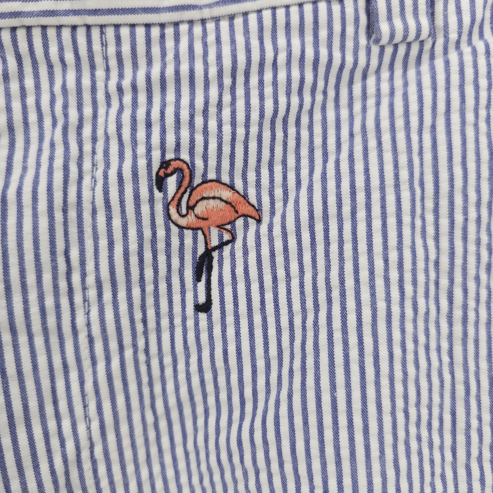 BROOKS BROTHERS Seersucker Bermuda Shorts Embroidered Flamingo Blue Striped 34 thumbnail 3