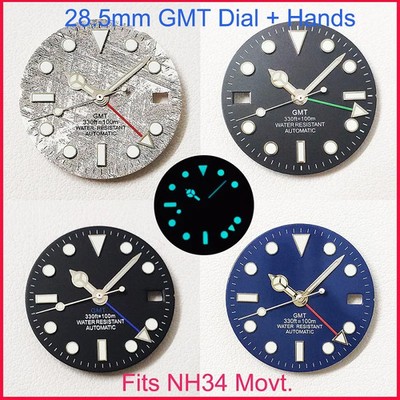 28.5mm Blue BGW9 Luminous Hands For NH34 NH35 GMT Dial Calendar Watch Mods