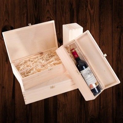 Holzkisten für Weinflasche Geschenkkoffer Verpackungshalter gefüllt mit Holzwolle