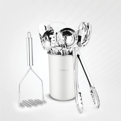  Premium Set of 10 Stainless Steel (WHITE HOLDER) Kitchen Tool Set with Hold...