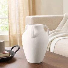   9.8" White Handled Ceramic Vase