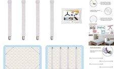 4Pcs Adjustable Bed Sheet Straps Clips, Elastic Mattress Sheet 4pcs-white
