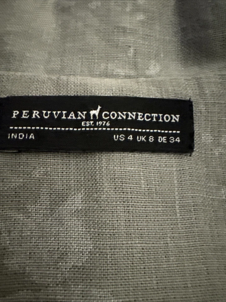 Chaqueta Plumero PERUVIAN CONNECTION 100% Lino Largo Medio Floral Usada en Excelente Condición Talla US 4 Foto 2 de 4