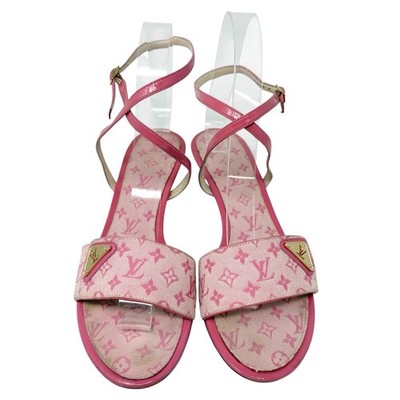 LOUIS VUITTON Vintage LV Logo Monogram Mule Sandals #37 Pink Gold