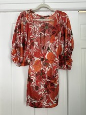 Zara Tunic Dress Orange Floral Pattern Size S