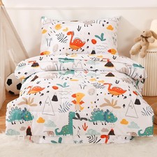 Dinosaur Toddler Bedding Set, 4 Piece Bed-in-a-Bag Toddler Comforter Sheet Se...